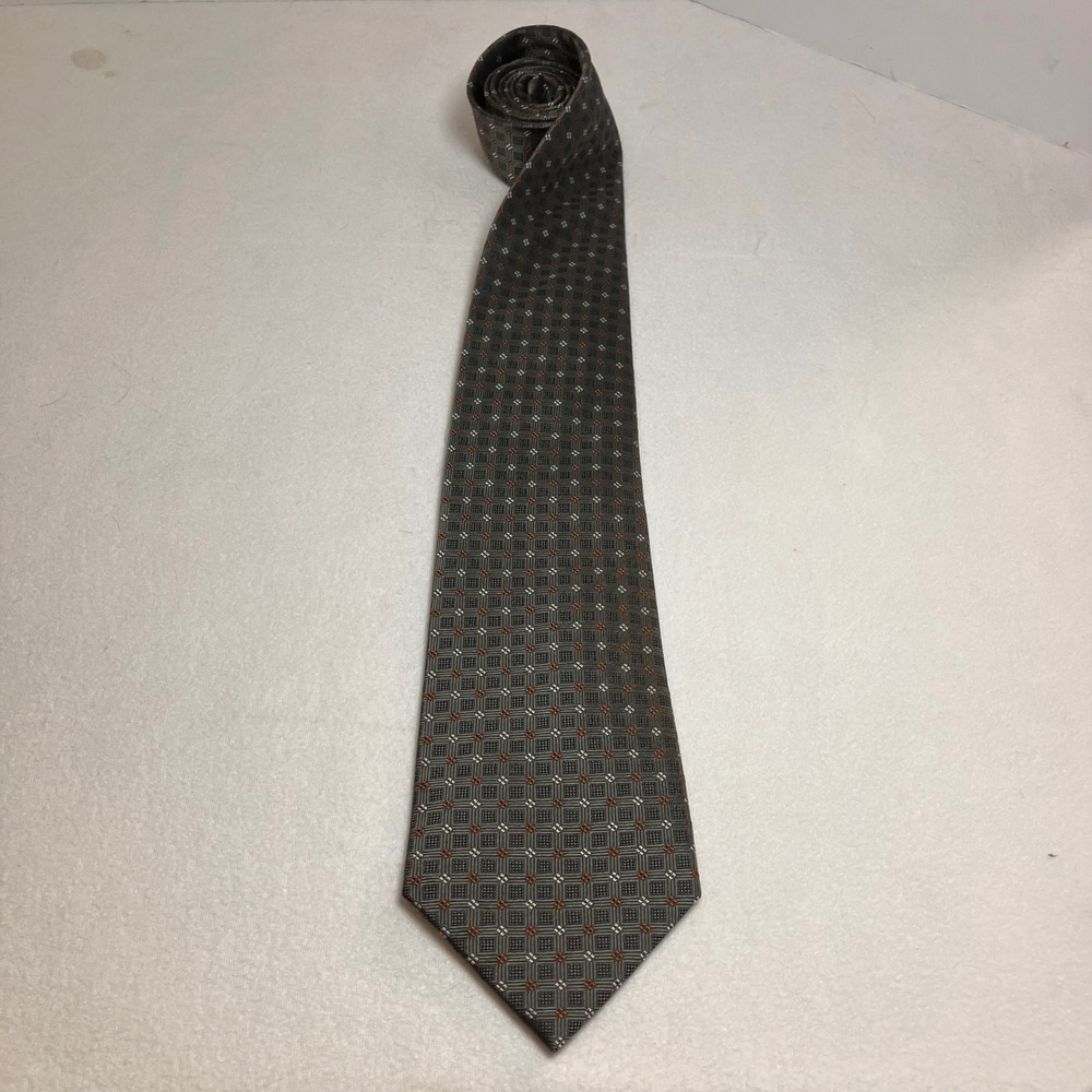 Christian Dior Monsieur Silk Necktie‎ Geometric Pattern Gray Orange White Mens